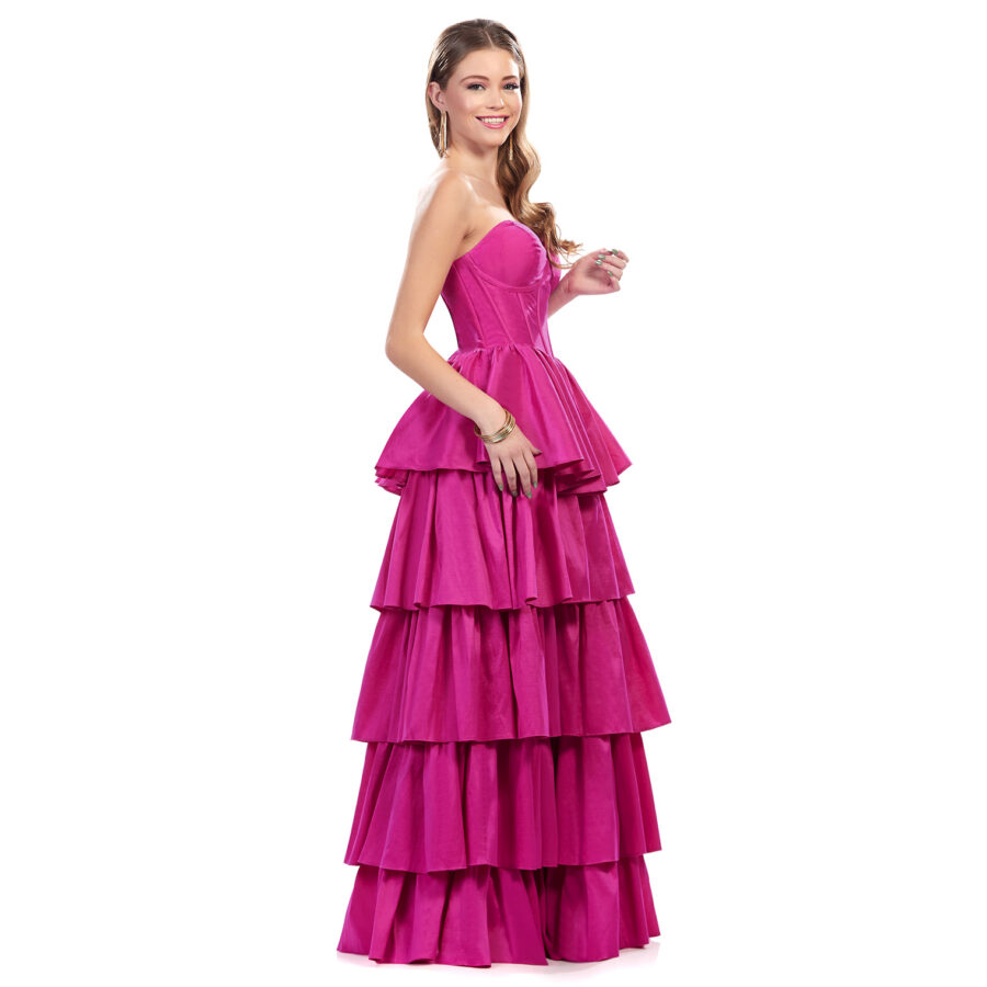 Serafina Cabestro Escote En V Encaje Vestido Con Saten Faja Rosa Claro main image 1