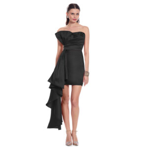 Amira Vestido Corto Strapless Con Drapeado En Talle Y Escarola En Falda