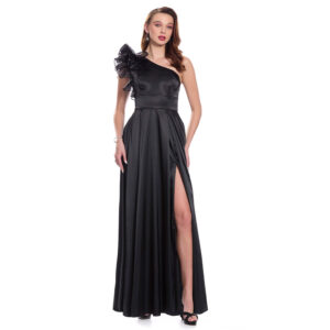 Estela Vestido Largo Con Escote Asimétrico Con Detalle En Hombro Y Falda Con Abertura