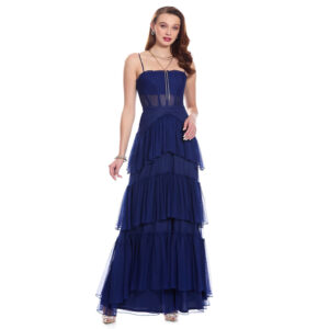 Viviana Vestido Largo Con Tirantes Y Talle Tipo Corset Con Varillas Y Transparencia Fajilla Y Falda Plisada
