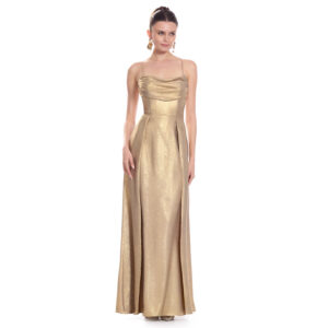 Arleth Vestido Largo Escote Redondo Con Cascada Tirantes Y Jaretas En Espalda Falda Con Aberturas