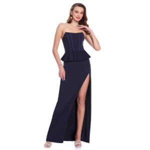 Aadhya Vestido Largo Strapless Peplum Falda Recta Sin Mangas