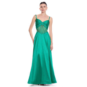 Khushi Vestido Largo Escote V Drapeado Con Tirantes Falda Semicircular