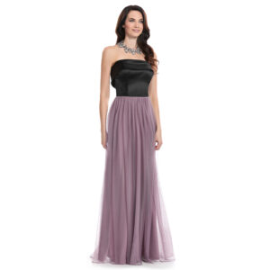 Maritza Vestido Largo Strapless Con Jaretas En Espalda Falda Semicircular Con Pliegues
