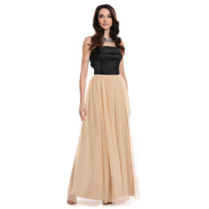 Maritza Vestido Largo Strapless Con Jaretas En Espalda Falda Semicircular Con Pliegues