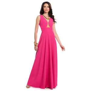 Zulema Vestido Largo Escote V Con Transparencia Falda Semicircular