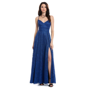 Eluney Vestido Largo Escote V Con Tirantes Jaretas En Espalda Y Falda Semicircular Con Abertura