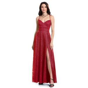 Eluney Vestido Largo Escote V Con Tirantes Jaretas En Espalda Y Falda Semicircular Con Abertura