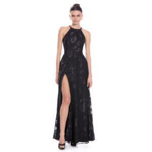 Kiandra Vestido Largo Halter Talle Escote Drapeado Falda Tipo A Con Abertura