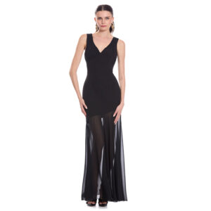 Amapola Vestido Largo Escote V Falda Tipo Sirena Con Transparencia Pliegues En Busto
