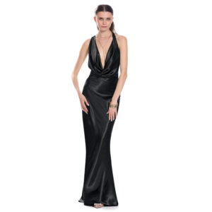 Mireya Vestido Largo Escote V Profundo Espalda Descubierta Falda Tipo Sirena Detalle De Cinta Para Amarrar
