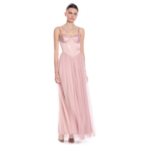 Leire Vestido Largo Strapless Con Talle En Pico Falda Amplia Con Abertura