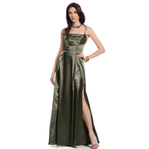 Zulema Vestido Largo Escote V Con Transparencia Falda Semicircular (copia) (copia)