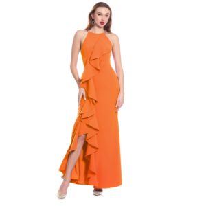 Irina Vestido Escote Halter Con Detalle De Escarola Y Falda Estilo Sirena