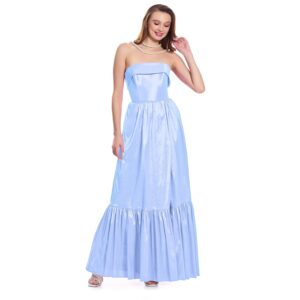 Tamara Vestido Largo Strapless Con Jaretas En Espalda Falda Con Olán