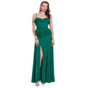 Maelis Vestido Largo Escote Corazón Falda Semicircular Con Abertura En Pierna