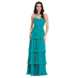 Marisol Vestido Largo Strapless Talle Drapeado Falda Plisada En Capas