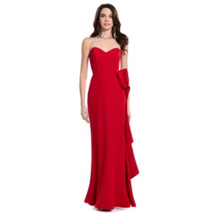Kiara Vestido Largo Strapless Escote Corazón Falda Tipo Sirena Con Adorno De Flor Y Escarola
