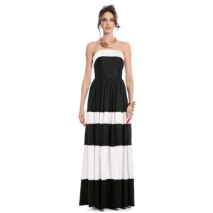 Alondra Vestido Largo Strapless Falda Línea A Con Pliegues En Cintura