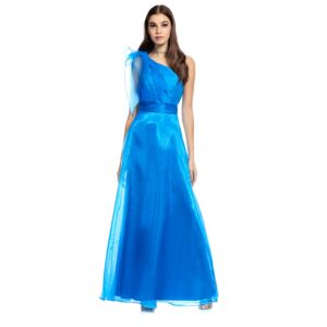 Carmina Vestido Largo Escote Asimetrico Fajilla Plisada Falda Semicircular