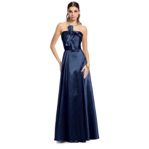 Flavia Vestido Largo Strapless Con Moño En Escote Falda Semicircular