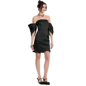 Amaya Vestido Corto Strapless Mangas Aglobadas Y Falda Envolvente