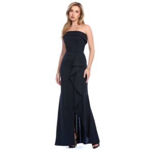 Mirabel Vestido Largo Strapless Falda Tipo Sirena Con Escarola Y Abertura