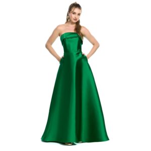 Gaela Vestido Largo Strapless Con Jaretas En Espalda Y Falda Amplia