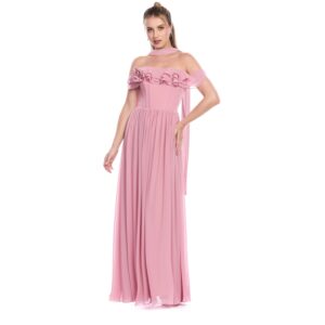 Eliora Vestido Largo Strapless Con Escarola En Escote Varillas En Talle Y Falda Semicircular