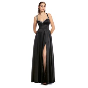 Lucienne Vestido Largo De Tirantes Escote V Con Adorno En Escote Espalda Con Jaretas Y Falda Semicircular