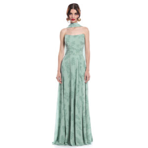 Serena Vestido Largo Strapless Con Talle Tipo Búster Con Jaretas En Espalda Y Falda Semicircular