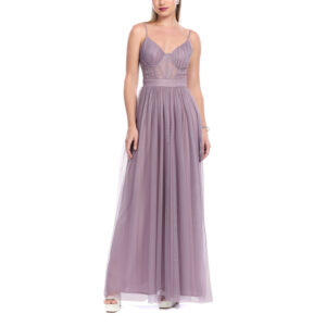 Evelinae Vestido Largo De Tirantes Escote V Talle Con Varillas Y Drapeado Falda Semicircular