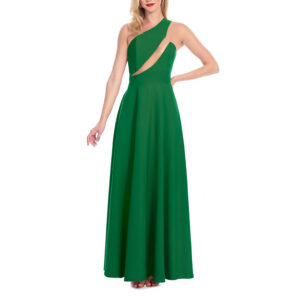 Guadalupe Vestido Largo Escote Asimétrico Con Transparencia En Escote Y Falda Semicircular