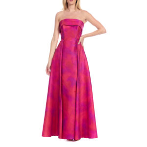 Patricia Vestido Largo Strapless Con Solapa En Escote Espalda Con Jaretas En Espalda Falda Semicircular  Con Sobre Falda