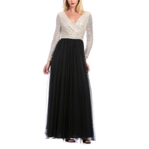 Ilyana Vestido Largo Escote V Manga Larga Falda Semicircular