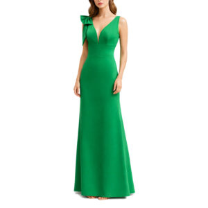 Kenia Vestido Largo Escote V Con Adorno En Hombro Falda Semi Sirena