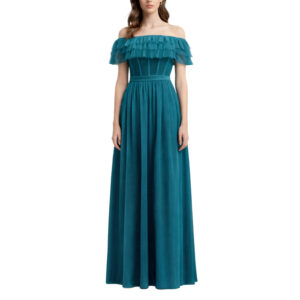 Abril Vestido Largo Off Shoulder De Tul Plisado Talle En Transparencia Falda Rectángulo Con Pliegues En Cintura