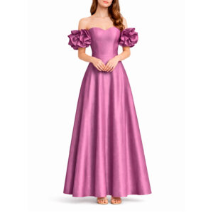 Araceli Vestido Largo Off Shoulder Con Flores Escote Corazón Y Falda Semicircular