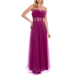 Marina Vestido Largo De Tirantes Con Escote Strapless Plisado Con Transparencia En Cintura Y Falda  Semicircular