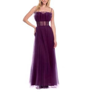 Marina Vestido Largo De Tirantes Con Escote Strapless Plisado Con Transparencia En Cintura Y Falda  Semicircular