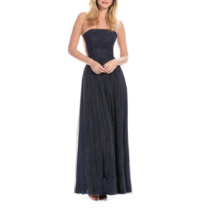 Silvia Vestido Largo Strapless Con Plisado En Talle Y Fajilla Falda  Semicircular Con Pliegues