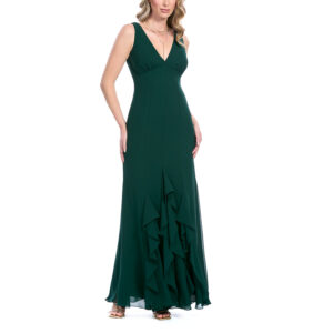 Rebeca Vestido Largo Escote V Falda Semicircular Con Escarolas