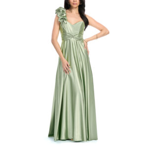 Ismeray Vestido Largo Escote Corazón Con Adorno En Escarola En Hombro Fajilla Con Adorno Y  Falda Semicircular