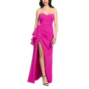 Yessenia Vestido Largo Strapless Con Escarola En Costado Falda  Semicircular Con Abertura
