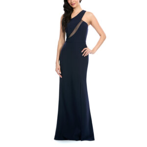 Itzel Vestido Largo Escote Asimétrico Con Transparencia Falda Tipo Sirena Con Abertura