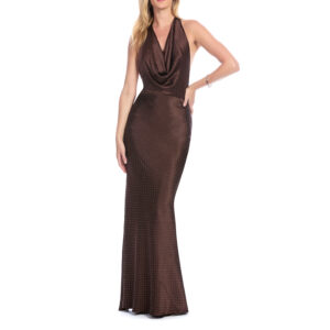 Citlali Vestido Largo Halter Escote Cascada Con Espalda Descubierta Falda Tipo Sirena Con Abertura