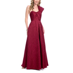Cheryl Vestido Largo Escote Corazón Con Lazo En Hombro y Falda Semicircular Con Tablas