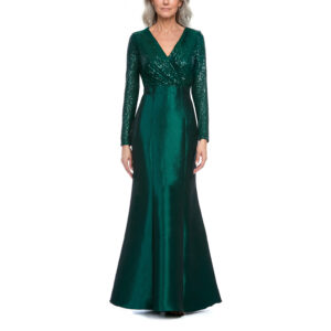 Adela Vestido Largo Escote V Cruzado Con Manga Larga y Falda Sirena
