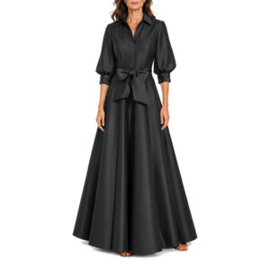Columba Vestido Largo Escote Camisero Manga Aglobada Y Falda Semicircular