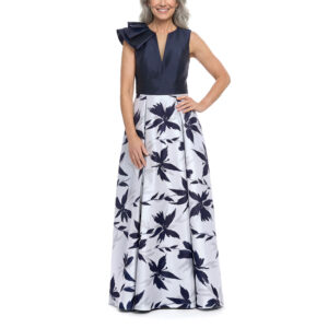 Odelia Vestido Largo Escote V Con Detalle de Volantes En Un Hombro y Falda Con Tablas